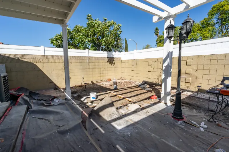 Backyard with the new lattice and vinyl fence